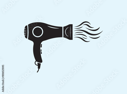 Flat Design Hair Dryer Silhouette Showing Strong Airflow
