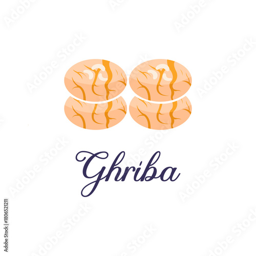 Ghriba Cookies  Traditional Moroccan Dessert Flat Vector Illustration