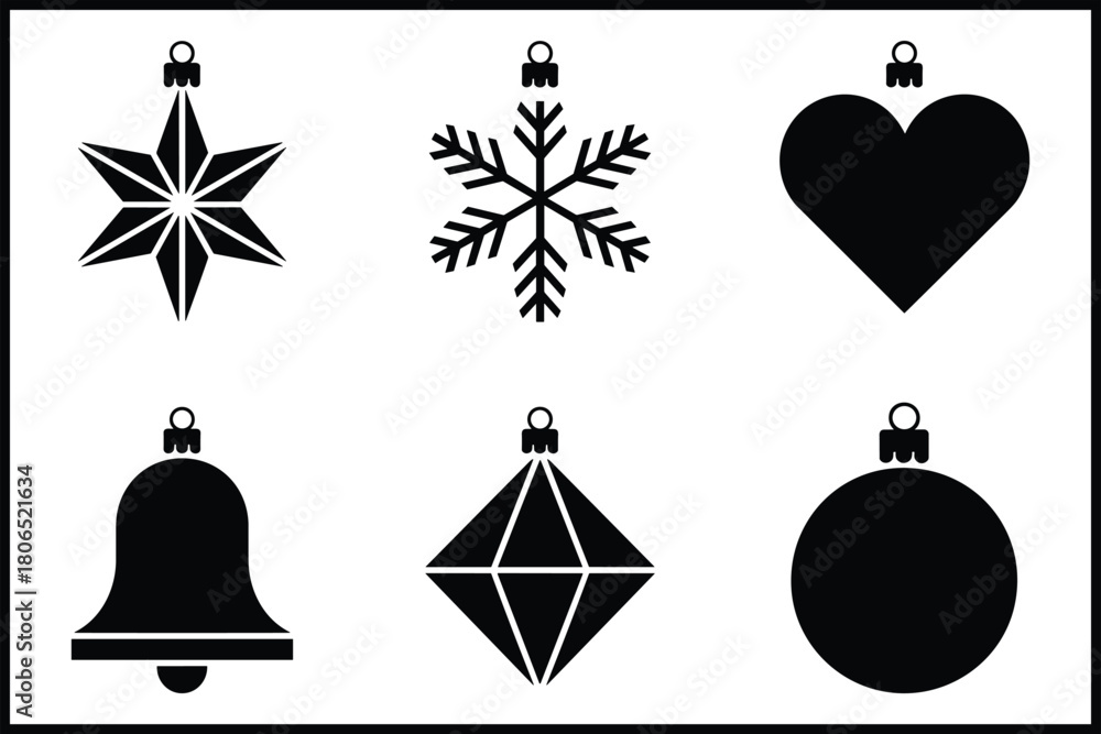 Fototapeta premium Collection of festive christmas holiday ornament vector icon set isolated on white background, Vector