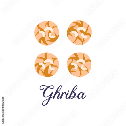 Traditional Ghriba Cookies  Moroccan Dessert Flat Lay Illustration