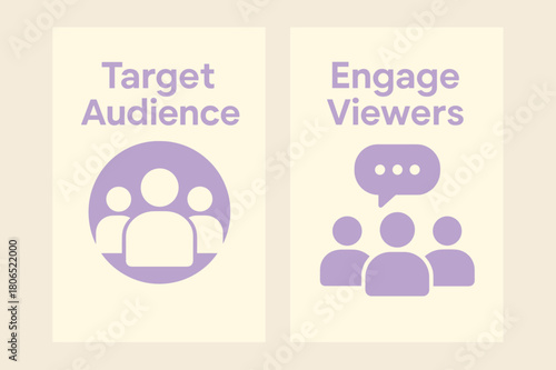 Pastel Audience Banners. Audience. Two vertical A6 banners with safe margins, centered composition, no elements touching edges, pastel, lavender and cream,