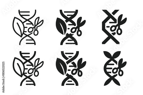 Genetic Resilience Logos. Genetic engineering for environmental resilience. Icon set. Set Logo of Genetic engineering for environmental resilience: CRISPR edit