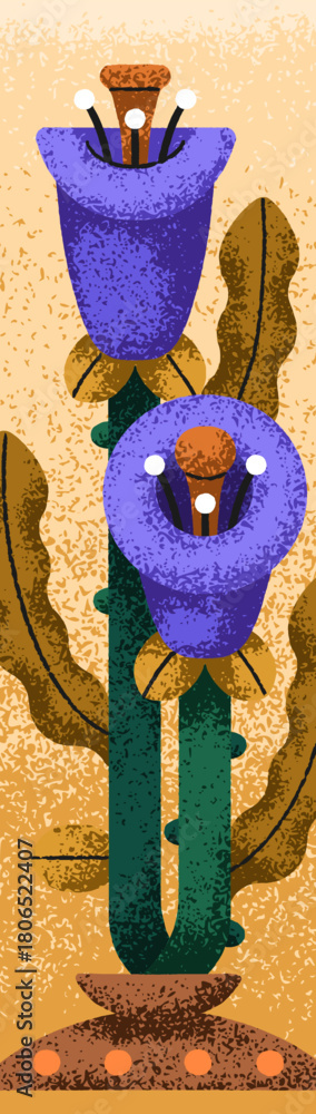 Fototapeta premium Bookmark design with botanical art. Vertical paper book mark, long page tag, strip with abstract floral plant, blooming flower, fantasy fairytale garden nature. Flat vector illustration