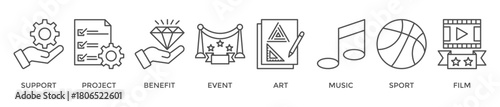 Sponsor banner web icon vector illustration concept with icon of support, project, benefit, art, event, music, sport, and film