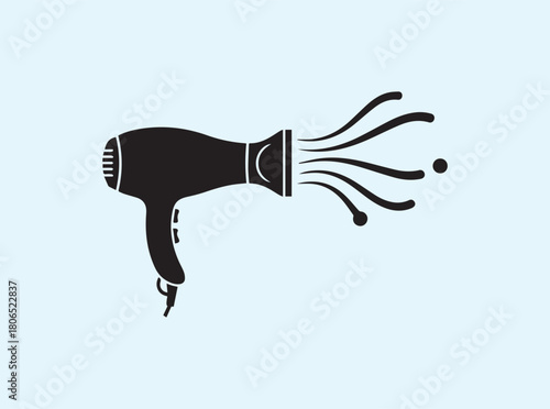 Solid Black Hair Dryer Silhouette Blowing Strong Air Streams
