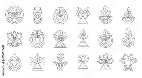Minimalist Botanical Geometric Line Art Collection for Brand Identity and Logo Design Elements
