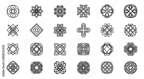 Collection of intricate vector designs featuring geometric and floral elements on a white background