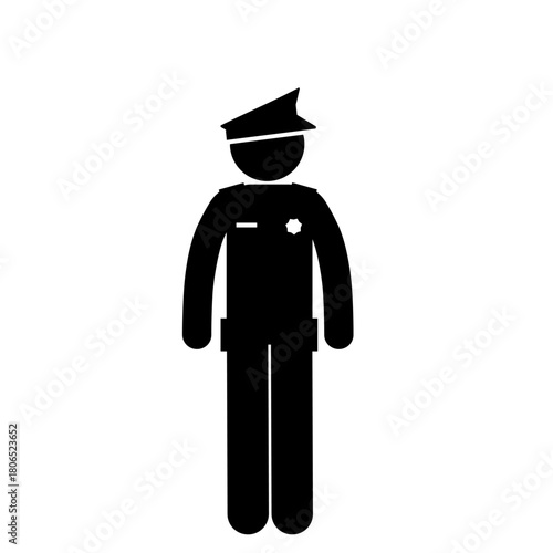 City police stick figure standing on duty.