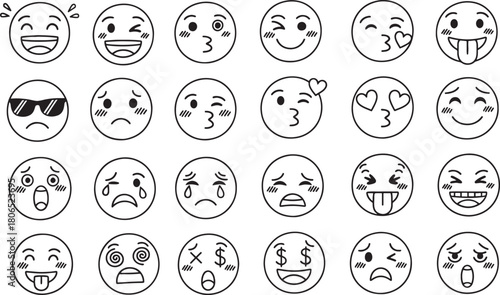 Collection of Simple Doodle Style Emoji Icons Expressing Various Emotions