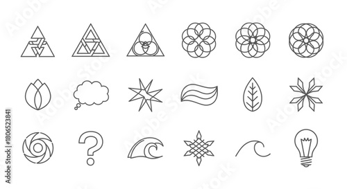 Diverse vector line art icons and symbols representing various concepts and ideas designs