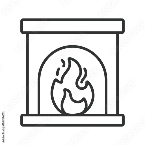 Fireplace icon in line design. fireplace, home fireplace, fire heater, warm interior, cozy home, heating element, living room decor on white background vector. fireplace editable stroke icon