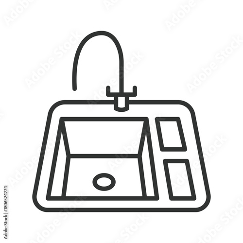 Kitchen sink icon in line design. kitchen sink, sink basin, water tap, home kitchen, washing area on white background vector. kitchen sink editable stroke icon