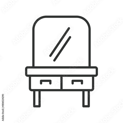 Dresser icon in line design. dresser, makeup table, vanity table, room furniture, mirror dresser on white background vector. dresser editable stroke icon