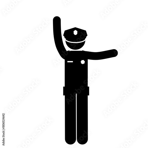 Police stick figure guarding entrance to a facility.