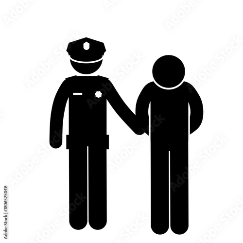 Stick figure police officer monitoring a public event.