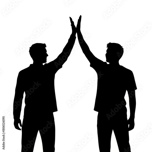 Silhouette illustration of two people giving a high five isolated on