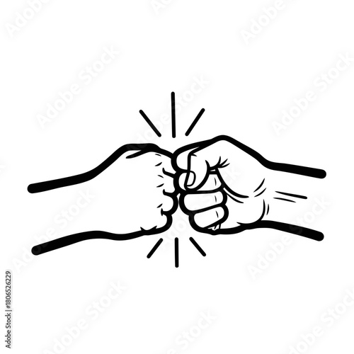 Minimalist line art of two fists bumping isolated on simple and elegant design