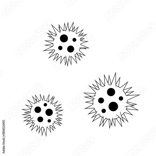 Illustration of three spiky viruses, isolated on, showcasing their unique structure and design elements
