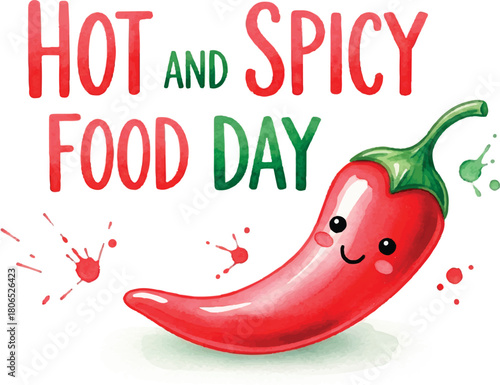 Celebrate Hot and Spicy Food Day with this vibrant, cute cartoon pepper, perfect for food blogs, menus, and culinary promotions!