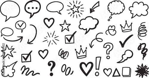 Hand drawn doodle design elements vector set on white background