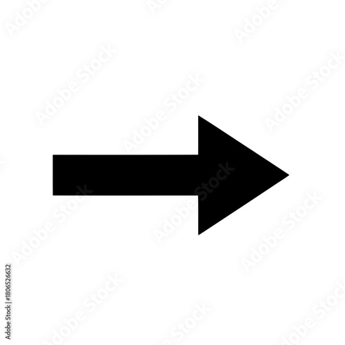 Black arrow pointing right isolated on to guide navigation and indicate direction in a simple and modern design