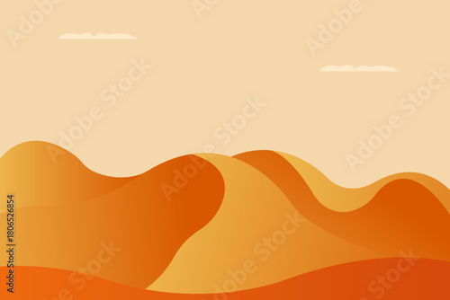 Minimalist Desert Sand Dunes Landscape  Flat Design Vector Art