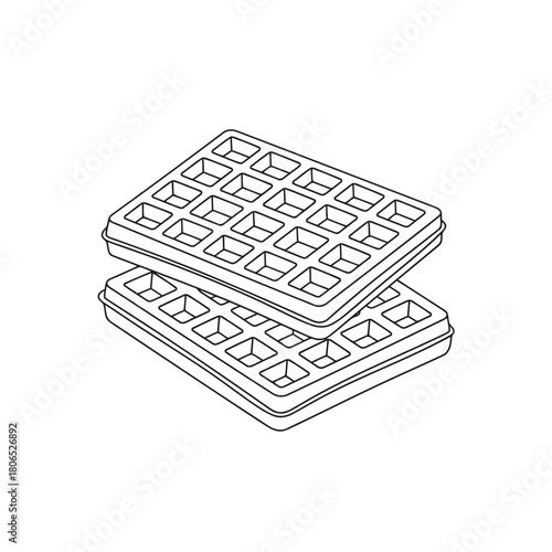 Two waffles stacked on top of each other isolated on delicious breakfast food, waffle dessert, sweet treat, bakery item