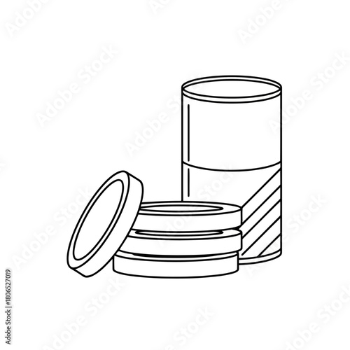 Stack of canned goods, representing food storage and emergency preparedness isolated on