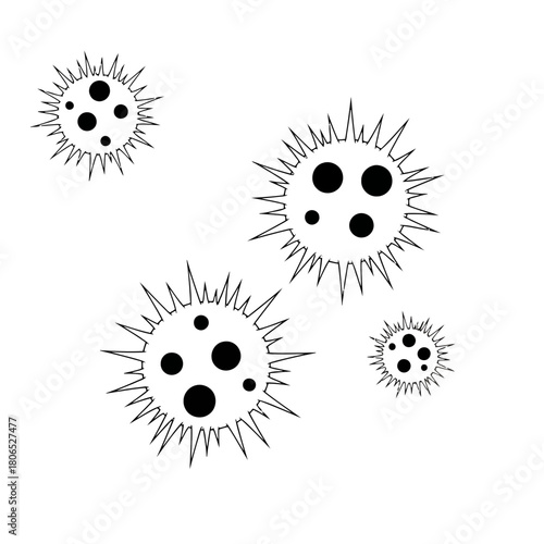Illustration of spiky virus cells isolated on, depicting a microscopic view of pathogens and infectious agents