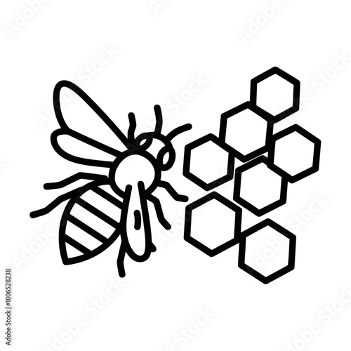 A bee next to a honeycomb, symbolizing nature, honey production, and pollination isolated on