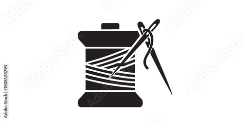 Spool of thread with needle solid icon, sewing tools concept. Vector graphics. Needle ang reel, handmade accessory sign sign on white background, glyph style icon for mobile or web design.