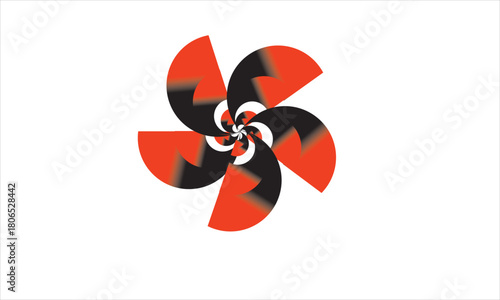Abstract red and black swirl pinwheel design with smooth rotating blades and soft gradient motion effect