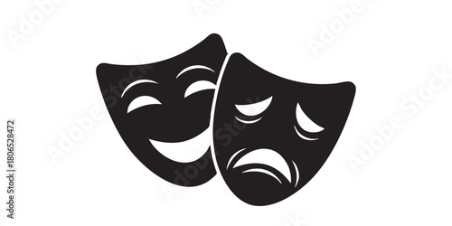 Theatrical masks of comedy and tragedy thin line icon, theatre concept. Vector graphics. Sad and positive emotion, psychology sign on white background, style icon mobile or web design
