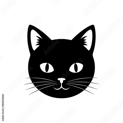 A sleek black cat face illustration, capturing the essence of feline mystique, charm, and elegance isolated on