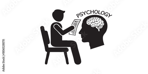 Psychologist with paper in chair thin line icon, family therapy concept. Vector graphics. Man with test paper, psychology sign on white background, style icon mobile or web design