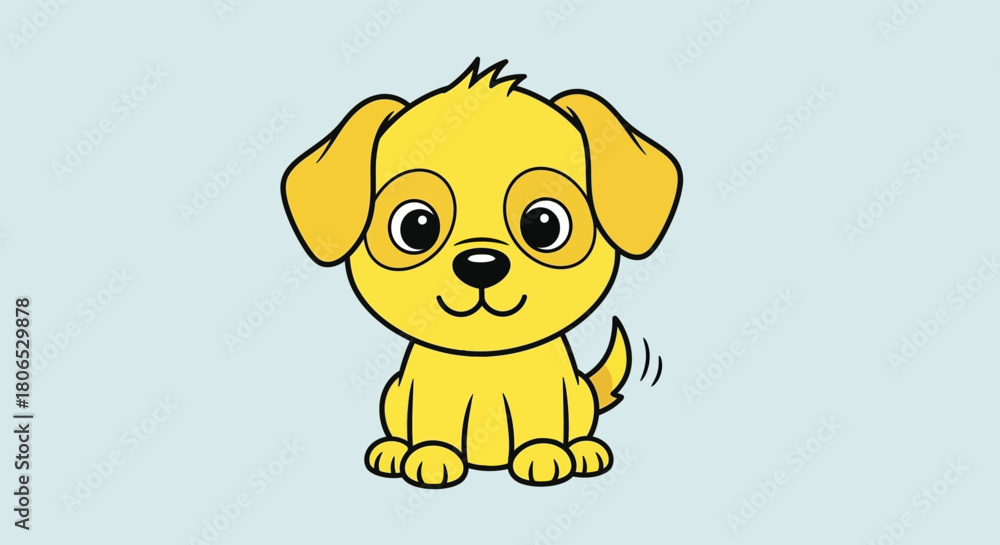 Fototapeta premium Adorable yellow puppy cartoon with curious eyes ready for children's illustration design