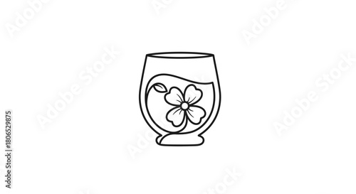 Minimalist line art illustration of a flower inside a glass vessel conveying simple botanical