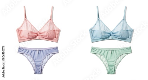 Colorful lingerie sets on white background studio shot