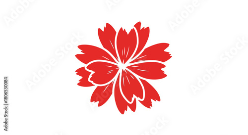 Vibrant botanical illustration with bold red petals and symmetrical design showcasing a