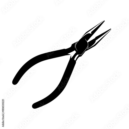 Black silhouette of needle nose pliers isolated on, a versatile tool for precision work and detailed tasks