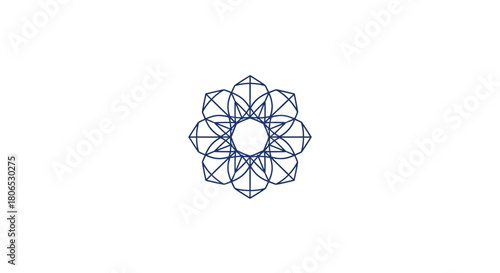 Geometric blossom structure with symmetrical lines forming a complex pattern on white