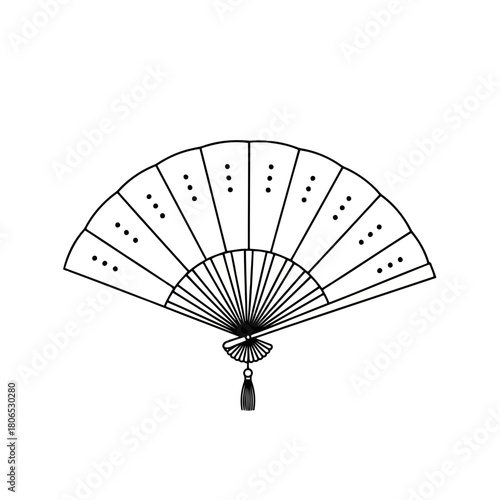 Illustration of a traditional hand fan isolated on, representing elegance and cultural heritage