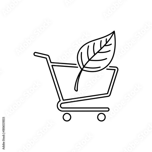 Eco shopping cart with leaf isolated on for sustainable and environmentally friendly retail concepts