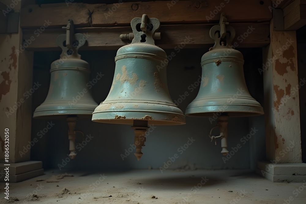 Obraz premium Forgotten cathedral bells covered in dust.