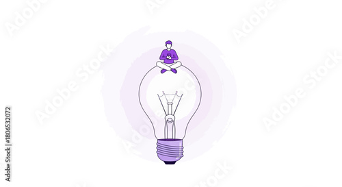 Conceptualizing innovation a figure in lotus position floating on a lightbulb representing