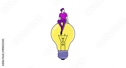 Cartoon illustration presenting creative inspiration and innovative ideas through an enlightened