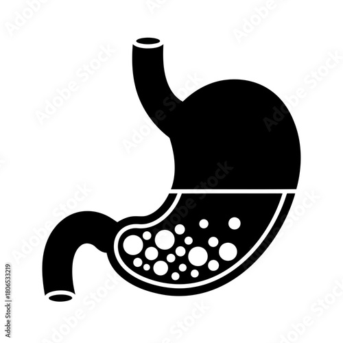 Human stomach with bubbles, isolated on, representing digestion, health, and gastrointestinal system