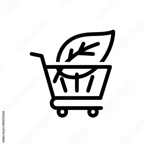 Eco shopping cart isolated on, representing sustainable consumption and environmentally friendly retail practices
