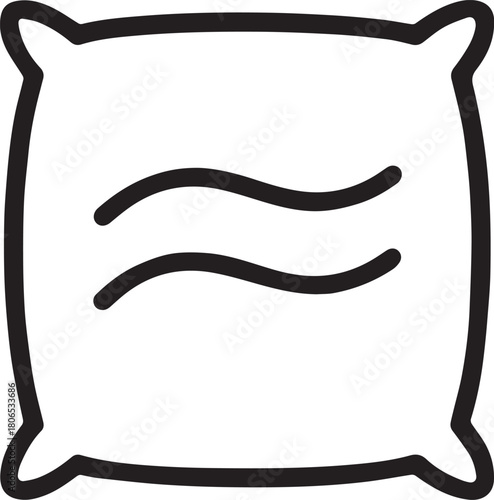 A simplistic line drawing showcases a soft pillow, evoking comfort and rest, symbolizing relaxation and sleep in a clean graphic design.