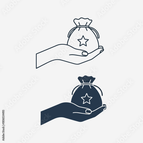 Hand holding a bag of money with a star isolated on concept of charity, donation, giving, and generosity